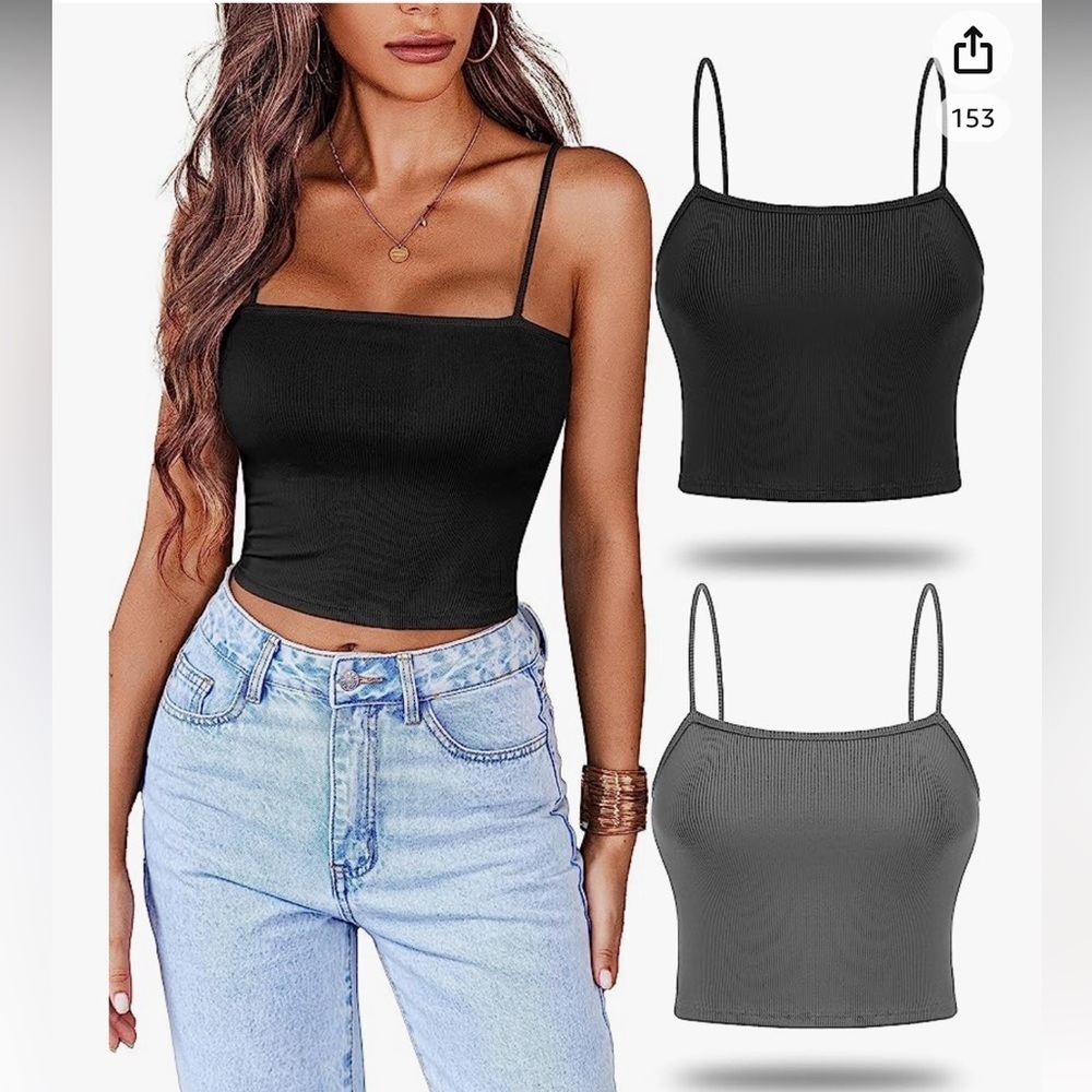 💖 Cropped Tank Top Spaghetti Strap Grey Gray NWT camisole Cami Summer Top Shirt